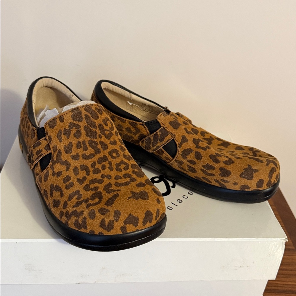 ALEGRIA Leather Slip-On Shoes Double Gore Kara Leopard 37 - Picture 2 of 11